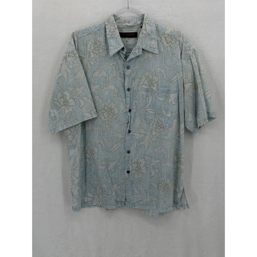 Tori Richard Shirt Mens Large Blue Floral Cotton Aloha Hawaiian Beach‎ Summer